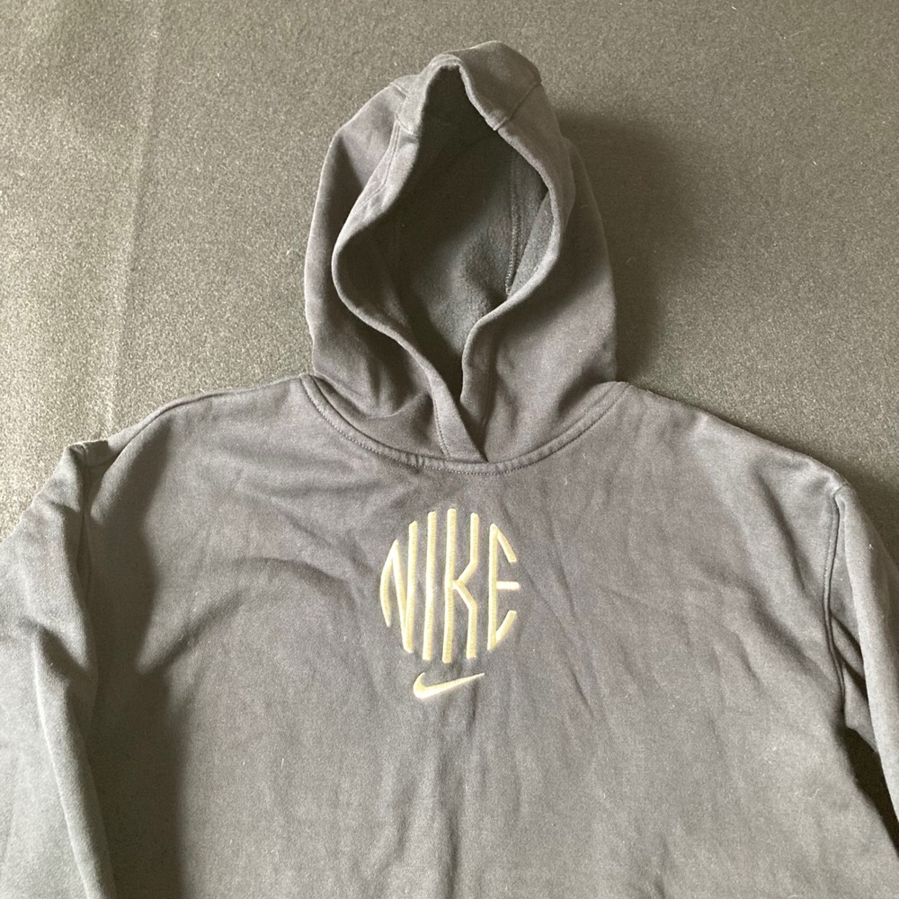 Nike Sportswear Women Black Cropped Pullover Hoodie DD6498-010 Size L Y2K